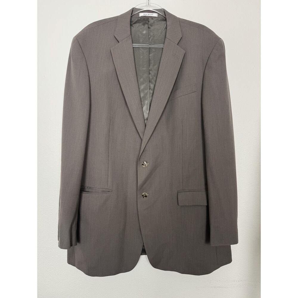 Kenneth Cole New York Blazer Mens 44L Taupe Pinstripe Wool Two Button Lined - Picture 3 of 12